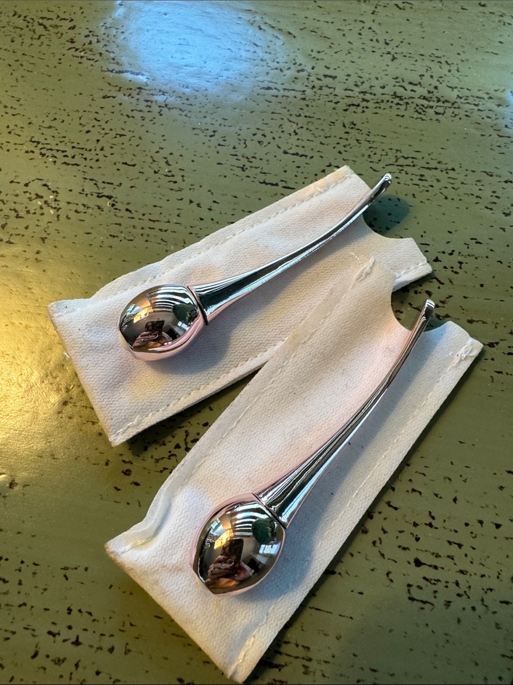 Modern Chrome Rounded Handle eye cream rollers. - Set of 2